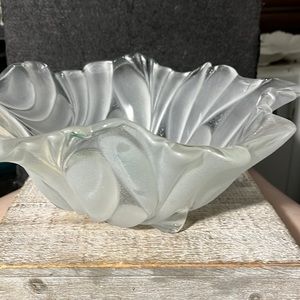 Mikasa Large Crystal Bowl Leaf Vase Frosted Glass WALTHER Germany 80s